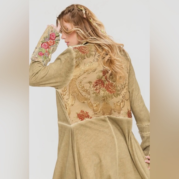Aratta Floral Embroidered Trench Coat in Tan - Picture 6 of 12